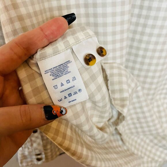 Lands' End Size 14 Flannel Top - Gray Gingham 100% Cotton Collarless - Picture 8 of 8